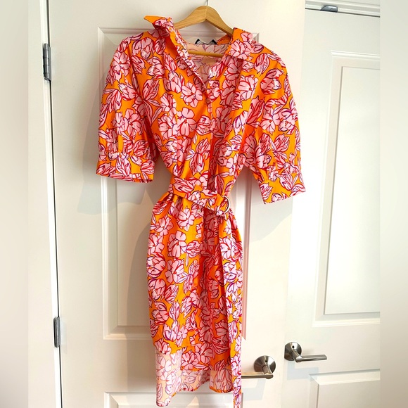 Eloquii Belted Puff Sleeve Hi/Lo Shirt Dress - Picture 3 of 7